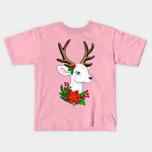 White Christmas Reindeer with Brown Antlers Kids T-Shirt